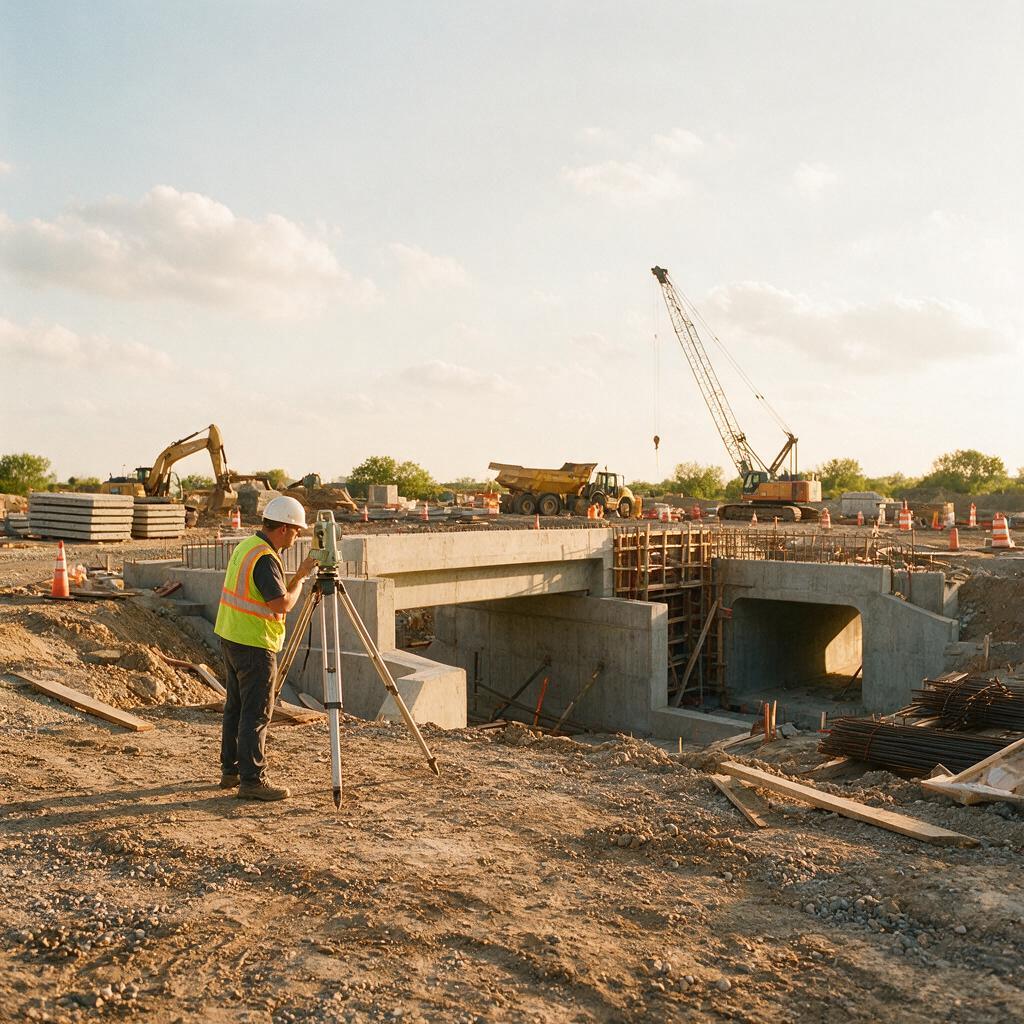 Engineer surveying a civil public works site