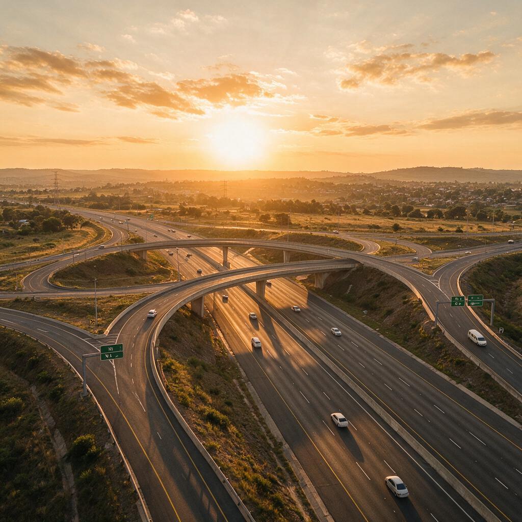 National road interchange at dawn